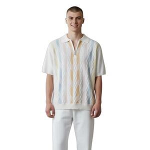 Vintage Peletti Knit Polo Shirt Mens M Pastel Striped Short Sleeve Sweater Korea